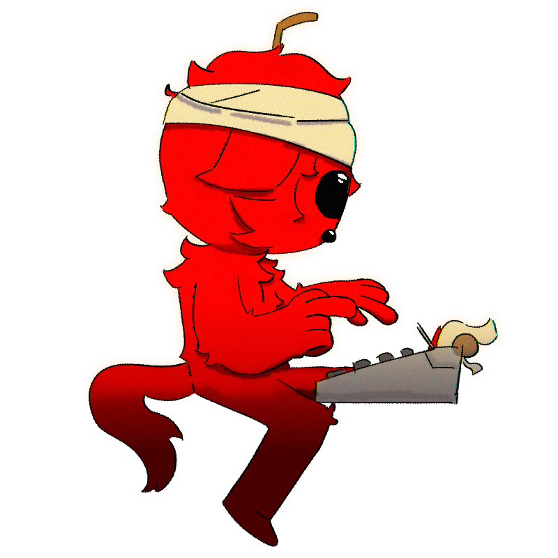 The protagonist of Mental Insanities writing on a typewriter. Inspired by Snoopy!